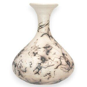 Raku Horsehair Navajo Smoked Cream Black Ceramic Signed Art Studio Pottery Vase